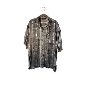 Genelli men’s vintage retro abstract stripe 100% silk art to wear shirt L
